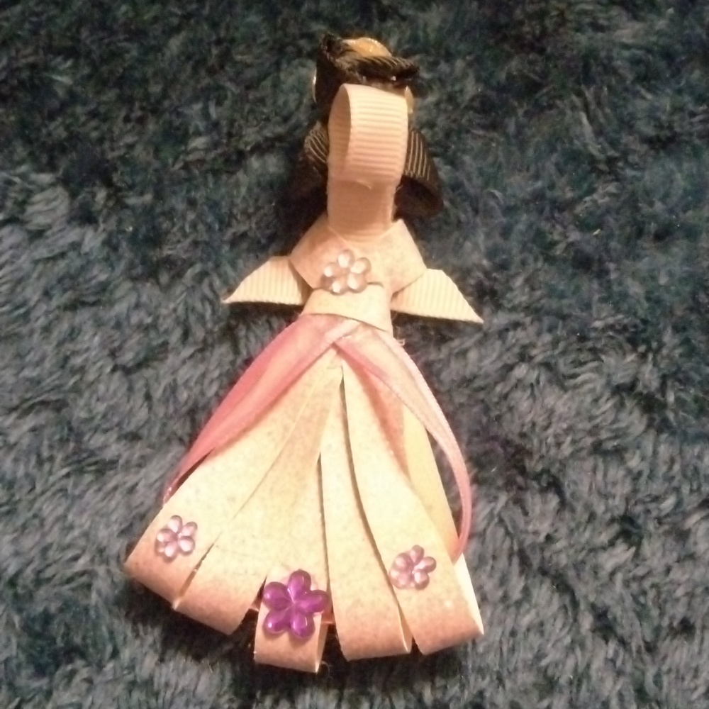Handmade Hair Bow Clip Princess Sparkles Ribbon art - Purple Dress Glittery Glam